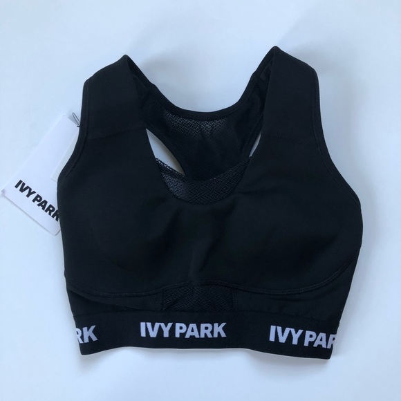 NWT IVY PARK Racerback logo sport bra Black - Picture 7 of 10